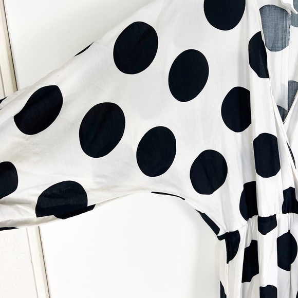 H&M Polka Dot Wrap White Black Midi Dress Size XS - Picture 10 of 12